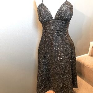 Express halter silk dress fun gold speckled print